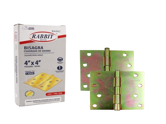 BISAGRA TIPO LIBRO CUADRADA HIERRO 4"x4" BRONCE 2 PIEZAS RABBIT