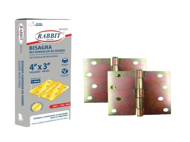 BISAGRA TIPO LIBRO RECTANGULAR HIERRO 4"x3" BRONCE 2 PIEZAS UNID RABBIT