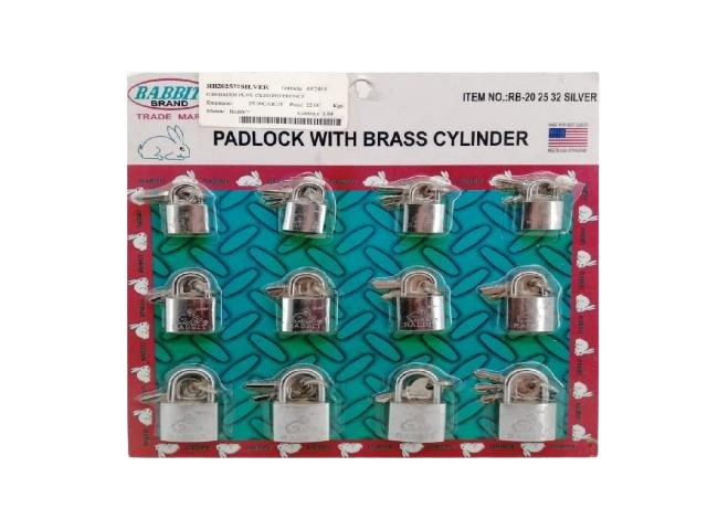 SET DE CANDADOS DE HIERRO 20-25-30MM 12 PZAS BLISTER PLATA UNID RABBIT