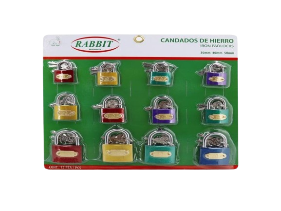 SET DE CANDADOS DE HIERRO 30-40-50MM 12 PIEZAS BLISTER RABBIT
