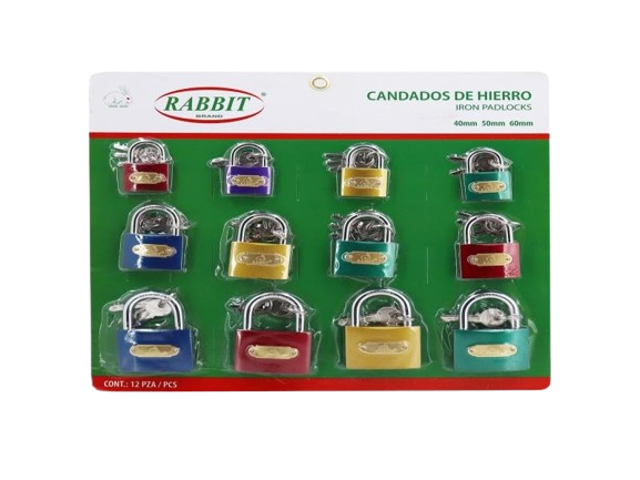 SET DE CANDADOS DE HIERRO 40-50-60MM 12 PIEZAS BLISTER RABBIT