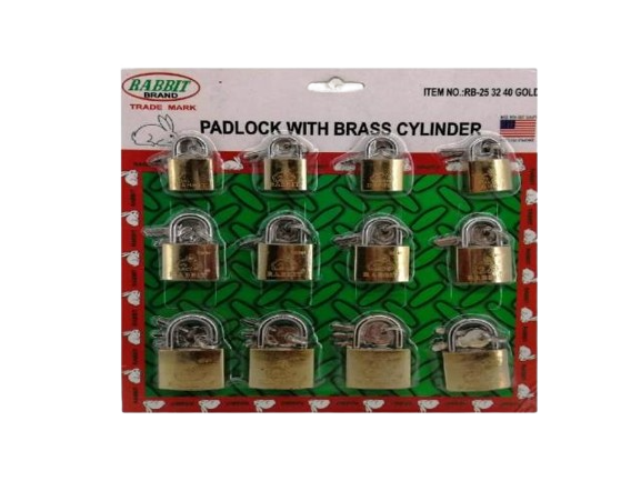 SET DE CANDADOS HIERRO 20-25-32MM 12 PZAS DORADO BLISTER UNID RABBIT