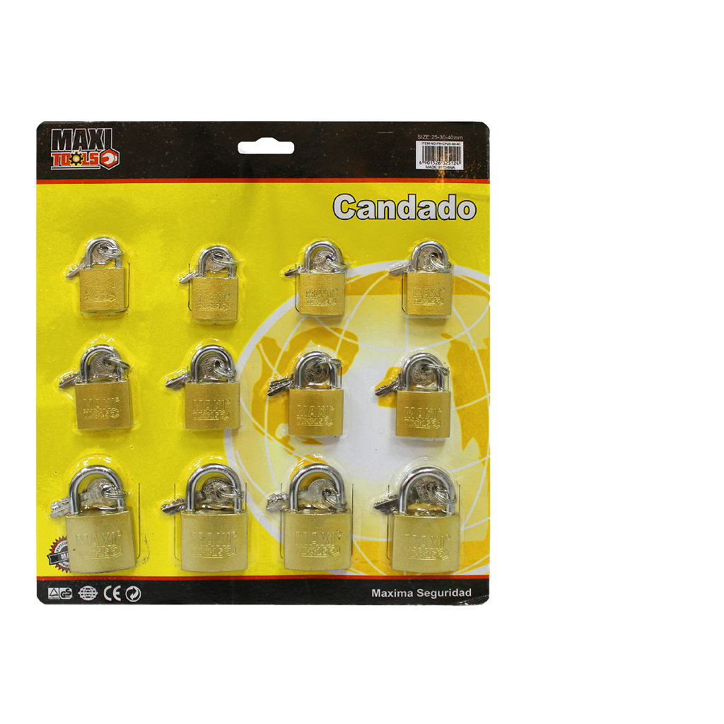 SET DE CANDADOS LATON ARCO 25x30x40CM 12 PZAS UNID MAXI TOOL