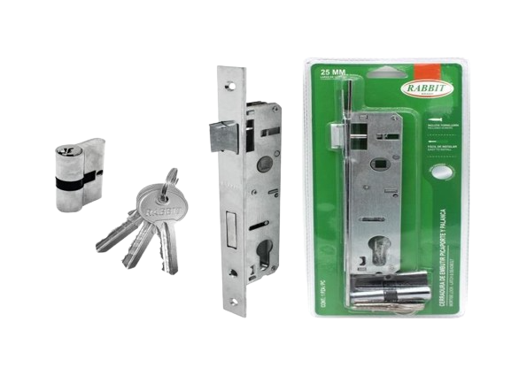 CERRADURA DE EMBUTIR 25MM PICAPORTE Y PALANCA UNID RABBIT