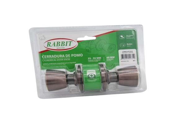 CERRADURA DE POMO ACABADO EN COBRE ANTIGUO UNID BLISTER RABBIT