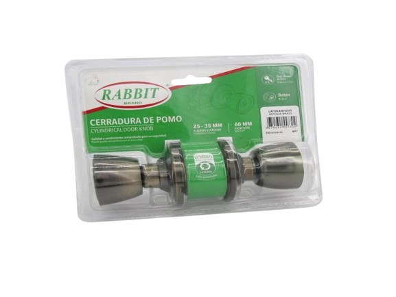 CERRADURA DE POMO ACABADO EN LATON ANTIGUO UNID BLISTER RABBIT