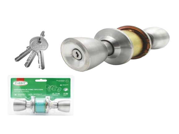 CERRADURA DE POMO ACERO INOX CON BOTON UNID BLISTER RABBIT