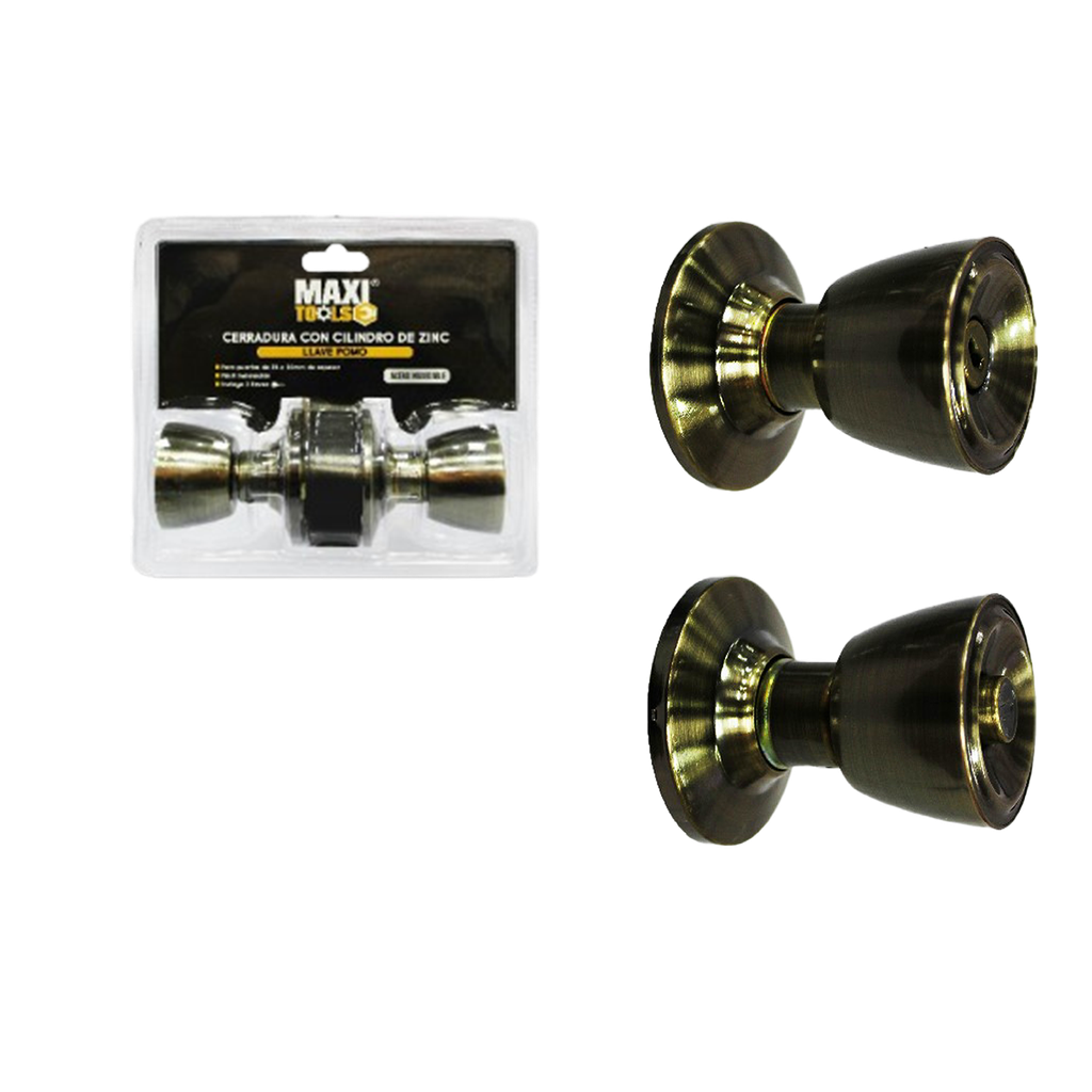 CERRADURA DE POMO CON CILINDRO ACERO INOX COLOR DORADO UNID MAXI TOOLS