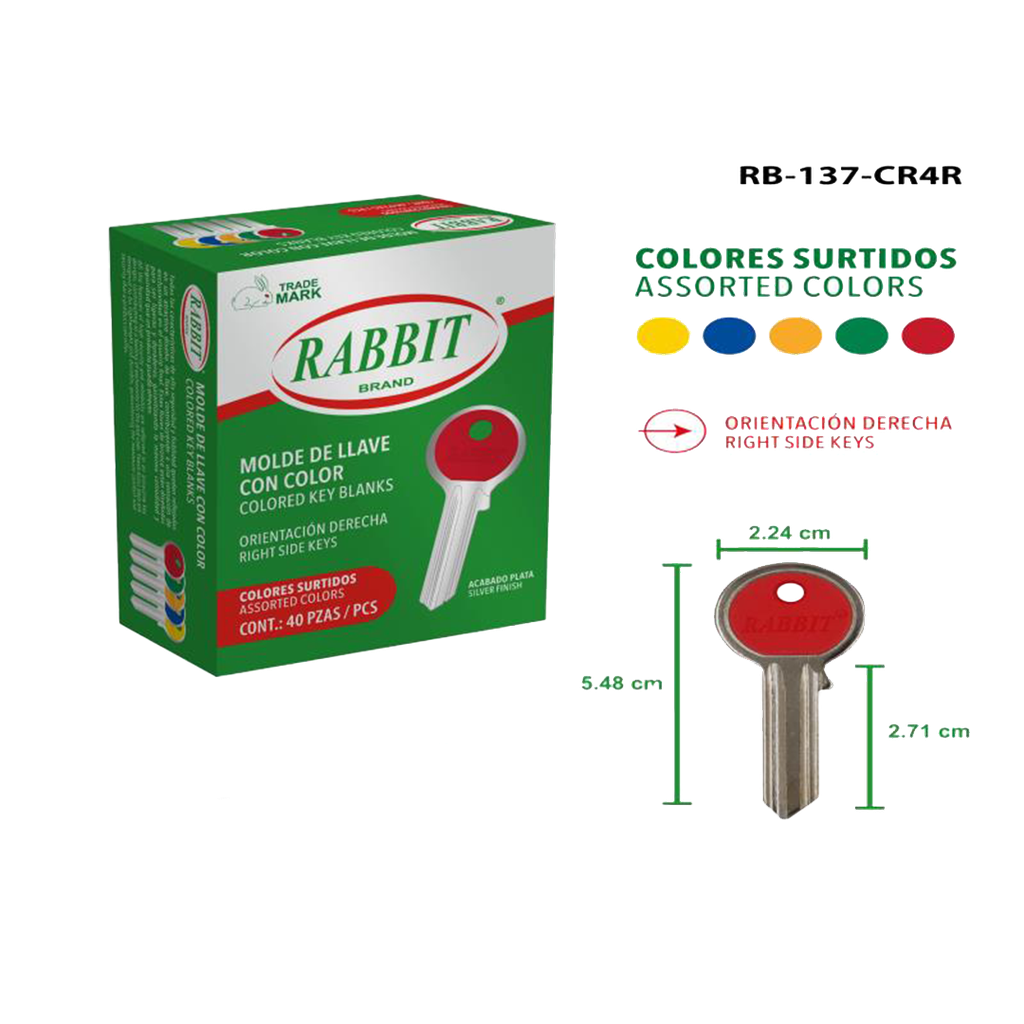 MOLDE DE LLAVE CON COLOR/ORIENTACION DERECHA-GOMA COLORES UNID RABBIT