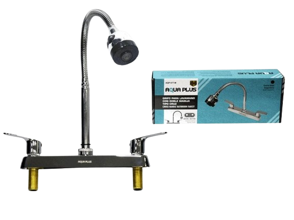 LLAVE DE FREGADERO CENTRAL DOBLE CROMADA CUELLO FLEXIBLE UNID AQUA PLUS
