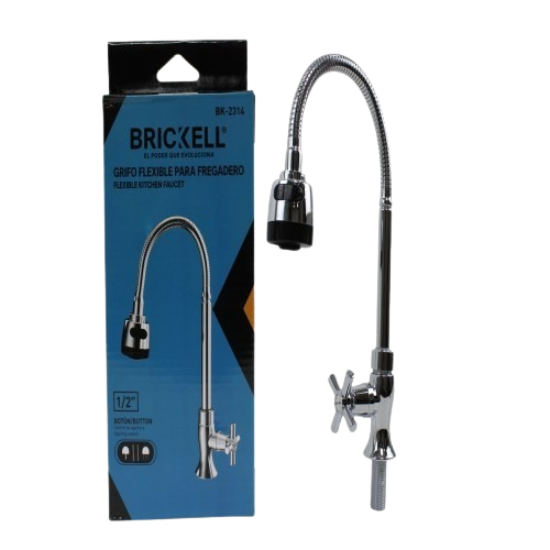 LLAVE DE FREGADERO FLEXIBLE CABEZAL MOVIBLE BOTON SATIN UNID BRICKELL