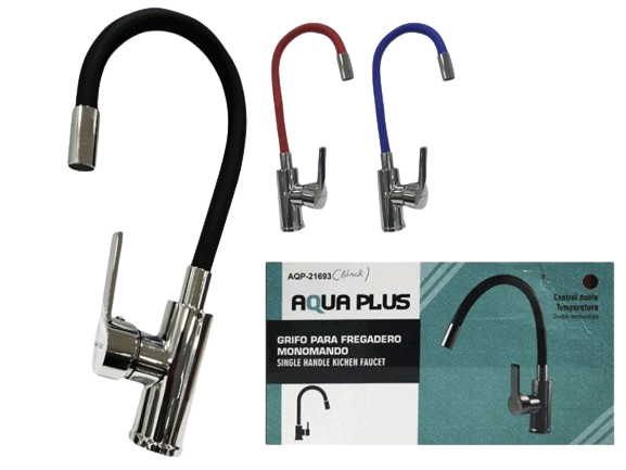 LLAVE DE FREGADERO MONOMANDO CROMADA CUELLO FLEXIBLE UNID AQUA PLUS
