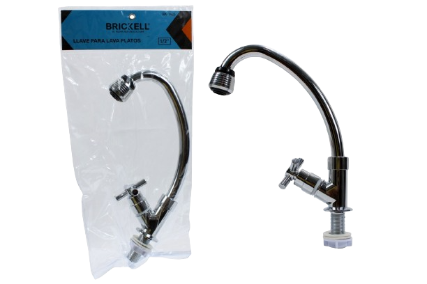 LLAVE INDIVIDUAL P/FREGADERO 1/2" CROMADA CUELLO LARGO UNID BRICKELL