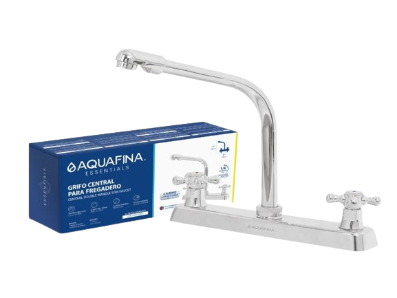 LLAVE PARA FREGADERO 11.4"X8" MANILLAS CRUZ CROMADO UNID AQUAFINA