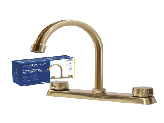 LLAVE PARA FREGADERO C/CURVO MANIJAS HEXAGONAL DORADO UNID AQUAFINA