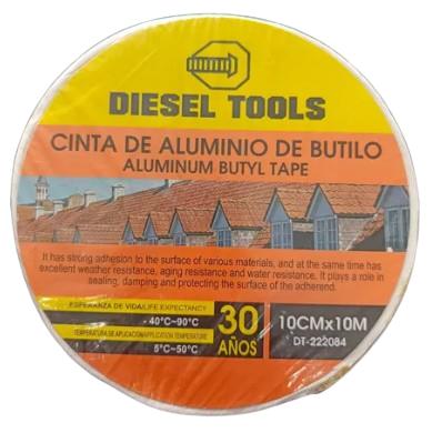 CINTA IMPERMEABLE DE BUTILO 10cm x 10M (GROSOR 1MM) EXT FUERTE UNID DIESEL TOOLS