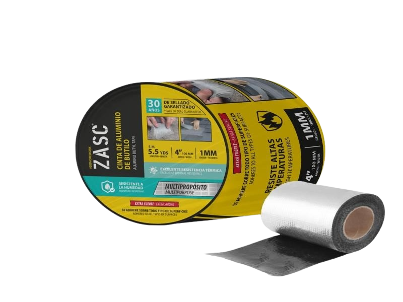 CINTA IMPERMEABLE DE BUTILO 4" x 5M (GROSOR 1MM) EXT FUERTE UNID ZASC
