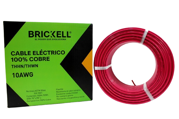 CABLE ELECTRICO THHN 10AWG 100% COBRE ROJO 100 METROS UNID BRICKELL