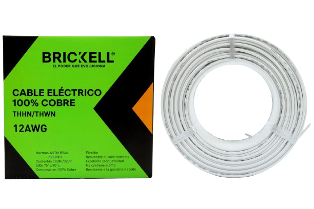 CABLE ELECTRICO THHN 12AWG 100% COBRE BLANCO 100 METROS UNID BRICKELL