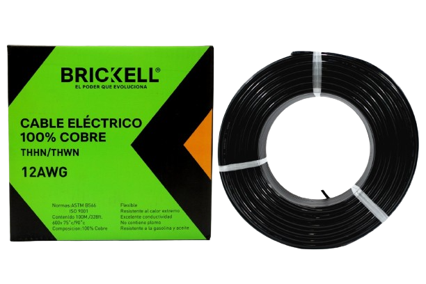 CABLE ELECTRICO THHN 12AWG 100% COBRE NEGRO 100 METROS UNID BRICKELL