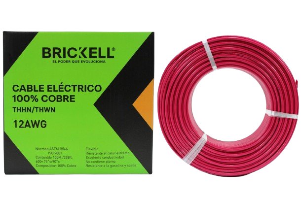 CABLE ELECTRICO THHN 12AWG 100% COBRE ROJO 100 METROS UNID BRICKELL