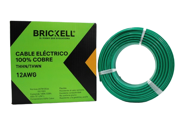 CABLE ELECTRICO THHN 12AWG 100% COBRE VERDE 100 METROS UNID BRICKELL