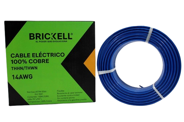 CABLE ELECTRICO THHN 14AWG 100% COBRE AZUL 100 METROS UNID BRICKELL