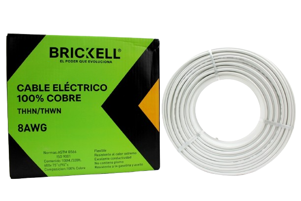 CABLE ELECTRICO THHN 8AWG 100% COBRE BLANCO 100 METROS UNID BRICKELL