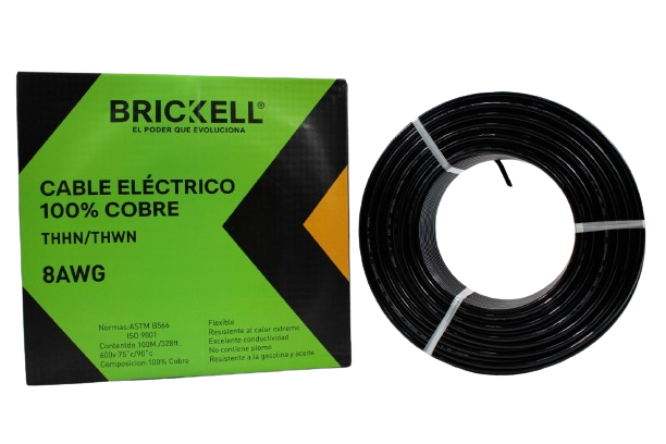 CABLE ELECTRICO THHN 8AWG 100% COBRE NEGRO 100 METROS UNID BRICKELL