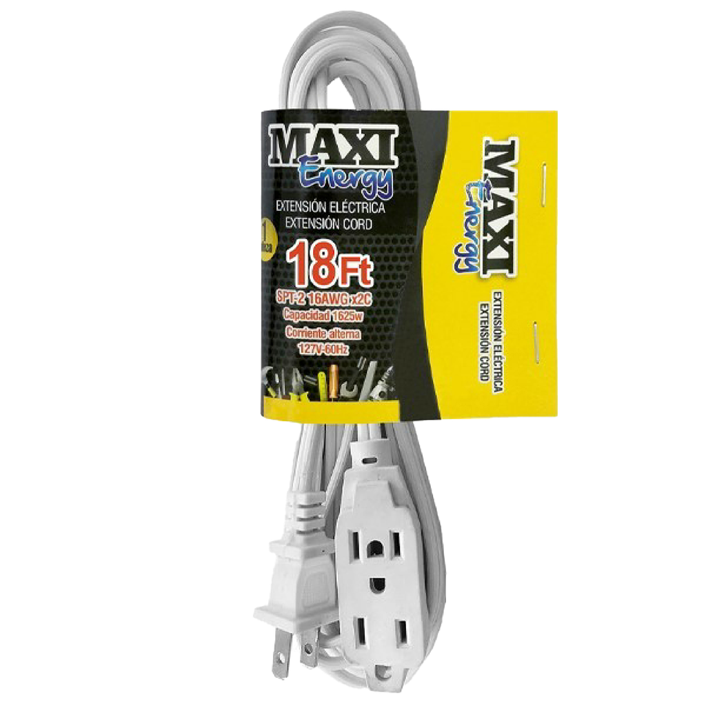 EXTENSION ELECT BLANCA 18FT 3 TOMA SPT16AWG UNID MAXI ENERGY
