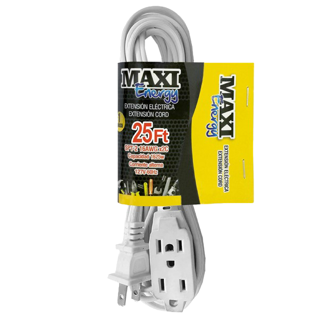 EXTENSION ELECT BLANCA 25FT 3 TOMA SPT16AWG UNID MAXI ENERGY