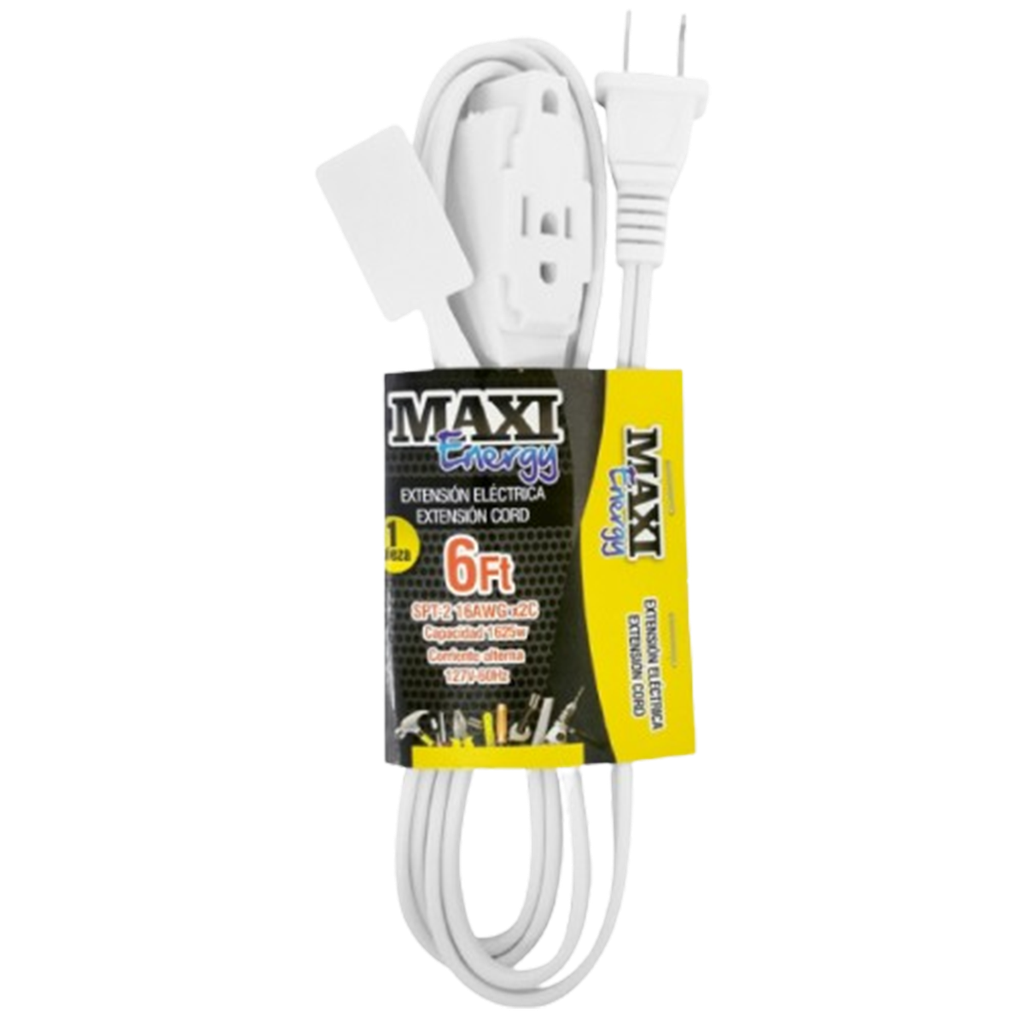 EXTENSION ELECT BLANCA 6FT 3 TOMA SPT16AWG UNID MAXI ENERGY