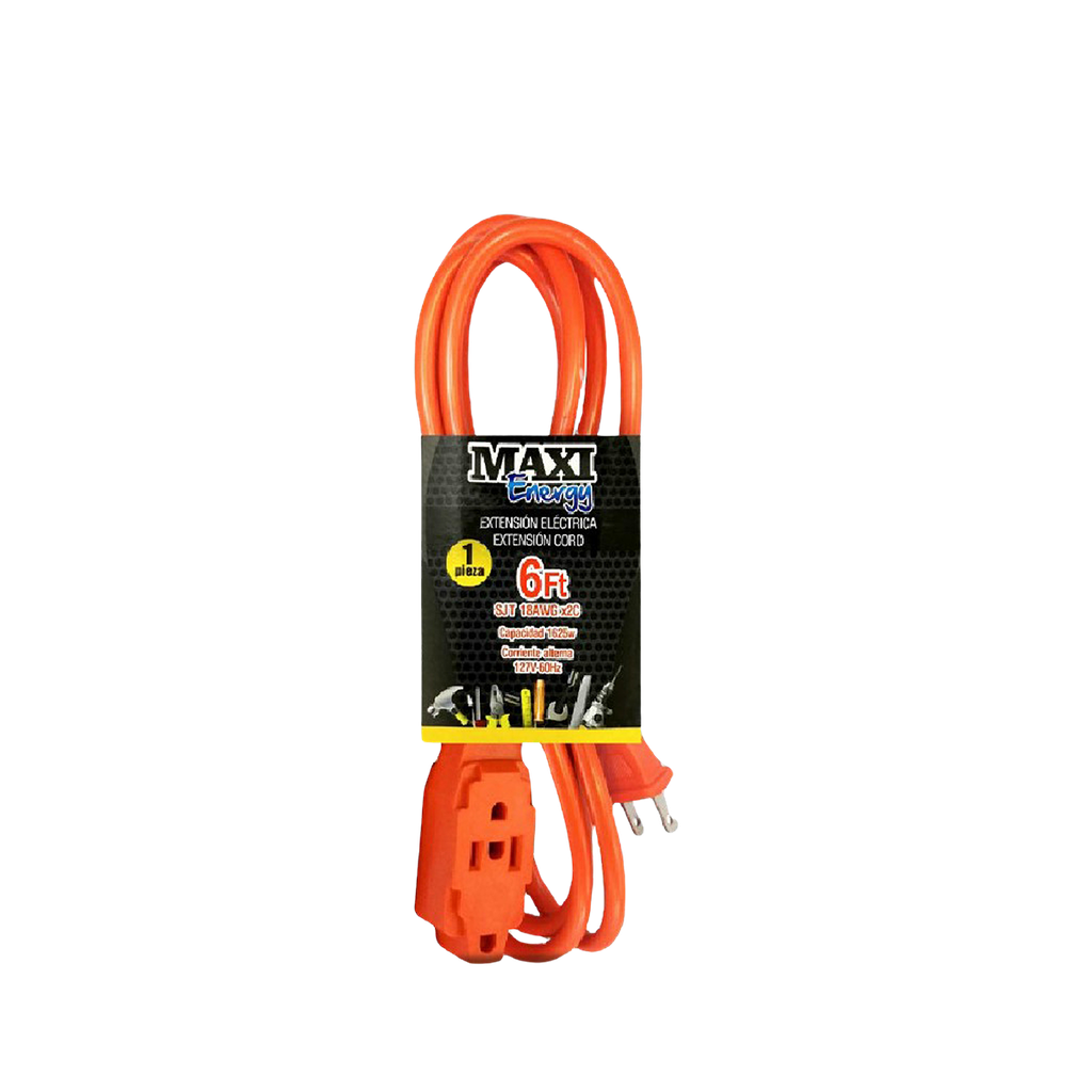 EXTENSION ELECT NARANJA 6FT 3 TOMA SJT18AWG UNID MAXI ENERGY