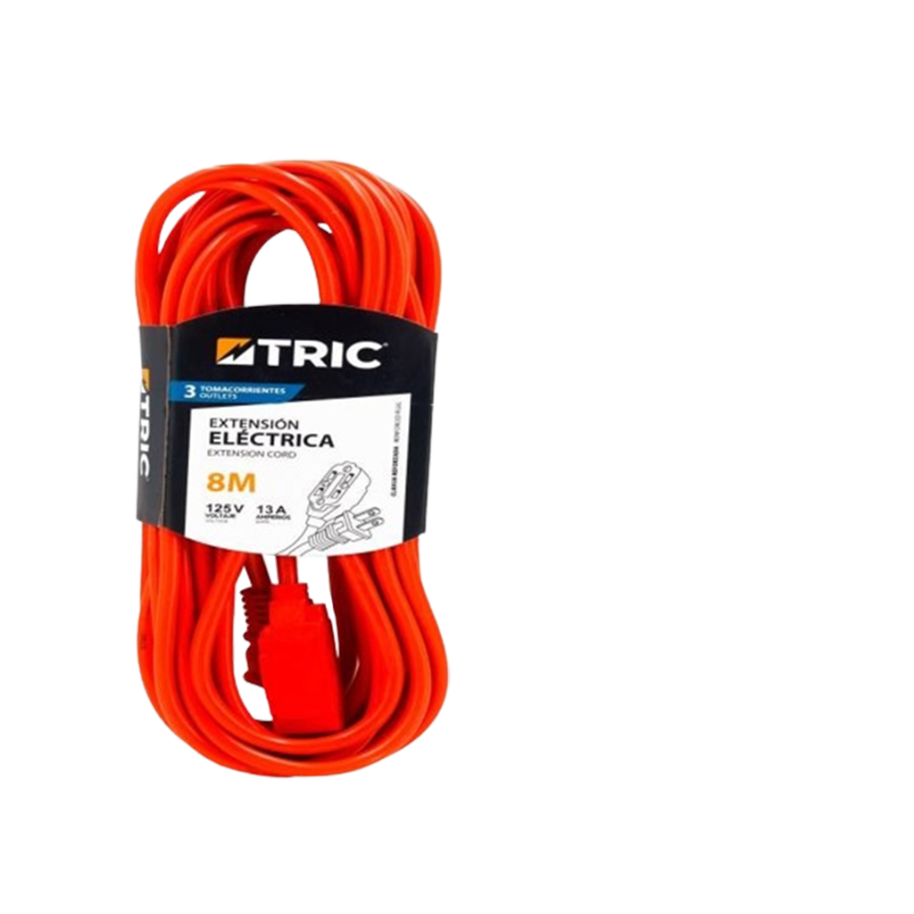 EXTENSION ELECTRICA 3 TOMACORRIENTES AMARILLO 8M-125V-13A UNID TRIC