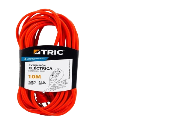 EXTENSION ELECTRICA 3 TOMACORRIENTES NARANJA 10M-125V-13A UNID TRIC