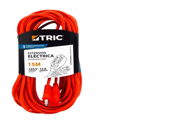 EXTENSION ELECTRICA 3 TOMACORRIENTES NARANJA 15M-125V-13A UNID TRIC
