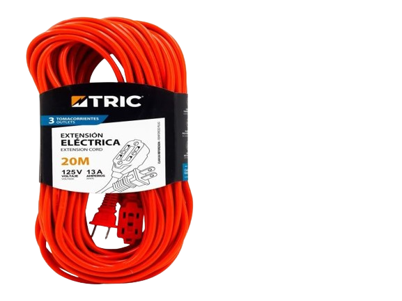EXTENSION ELECTRICA 3 TOMACORRIENTES NARANJA 20M-125V-13A UNID TRIC