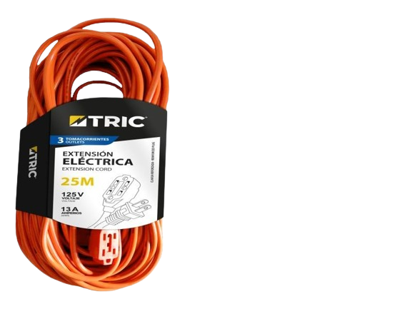 EXTENSION ELECTRICA 3 TOMACORRIENTES NARANJA 25M-125V-13A UNID TRIC