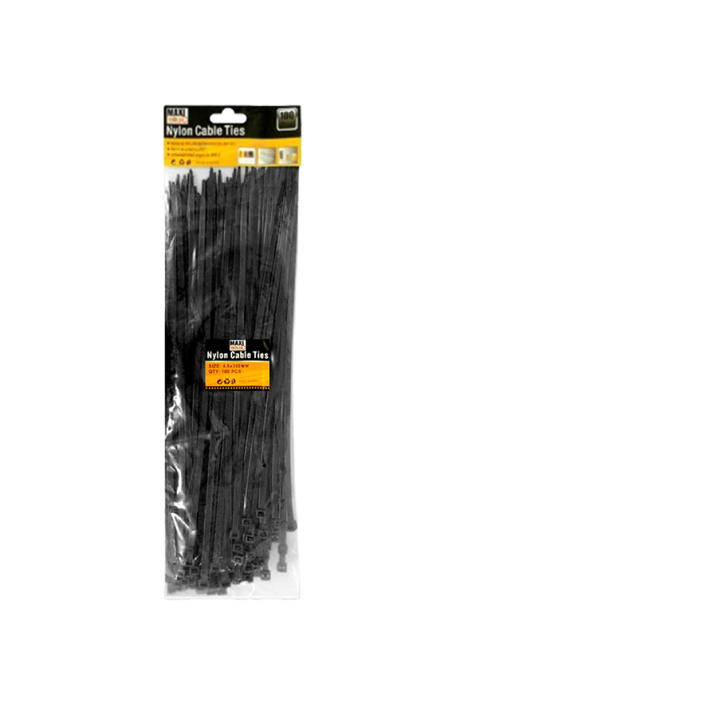 TIRRAP ZUNCHO NEGRO 4.5x350MM 100 PZAS UNID MAXI TOOLS