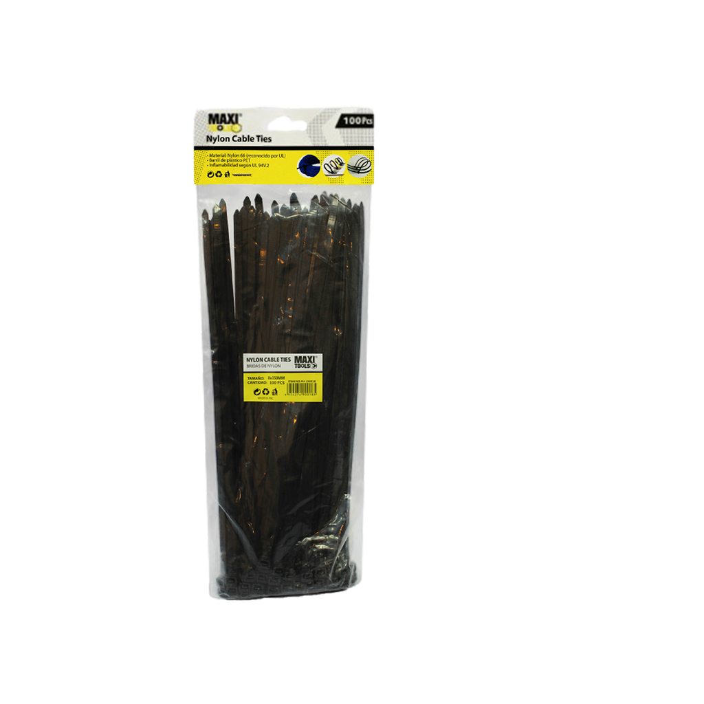 TIRRAP ZUNCHO NEGRO 8x350MM 100 PZAS UNID MAXI TOOLS