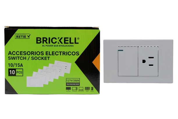 INTERRUPTOR APAGADOR + TOMA BLANCO UNID BRICKELL