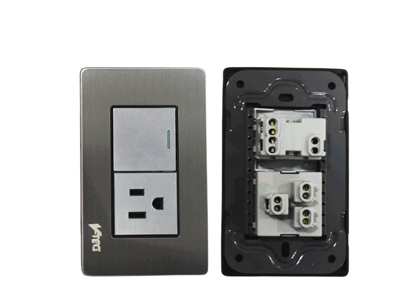 INTERRUPTOR APAGADOR + TOMA COLOR GRIS METAL UNID V-TEG