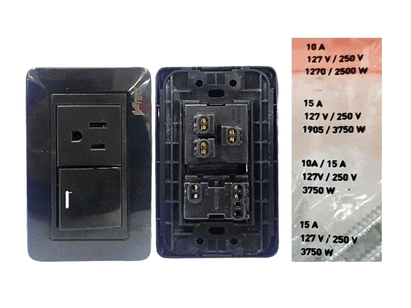 INTERRUPTOR APAGADOR + TOMA COLOR NEGRO UNID V-TEG