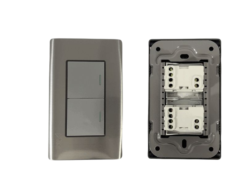INTERRUPTOR APAGADOR DOBLE COLOR GRIS CLARO METAL UNID V-TEG