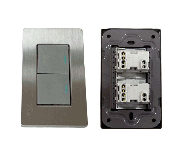 INTERRUPTOR APAGADOR DOBLE COLOR GRIS METAL UNID V-TEG