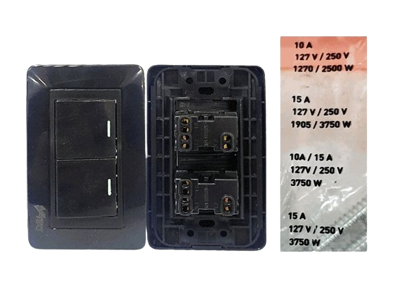 INTERRUPTOR APAGADOR DOBLE COLOR NEGRO UNID V-TEG