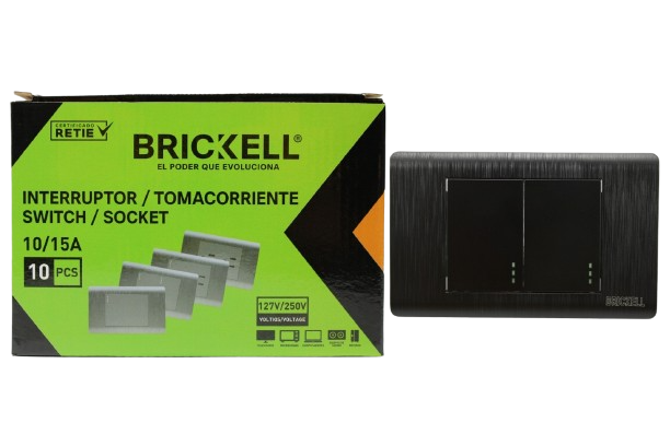 INTERRUPTOR APAGADOR DOBLE MODERNO NEGRO UNID BRICKELL