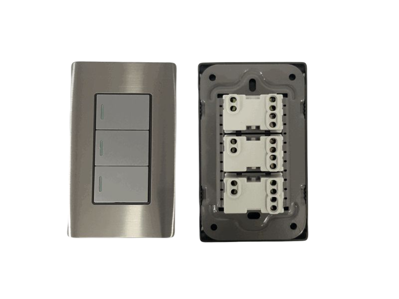 INTERRUPTOR APAGADOR TRIPLE COLOR GRIS METAL UNID V-TEG