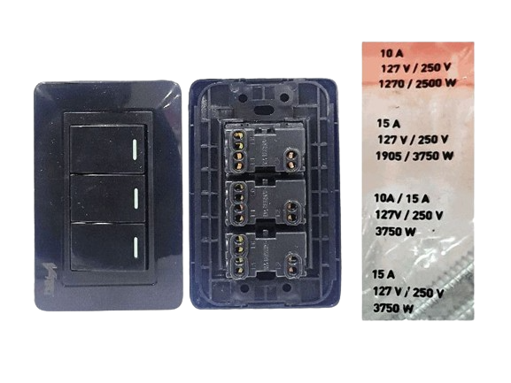 INTERRUPTOR APAGADOR TRIPLE COLOR NEGRO UNID V-TEG