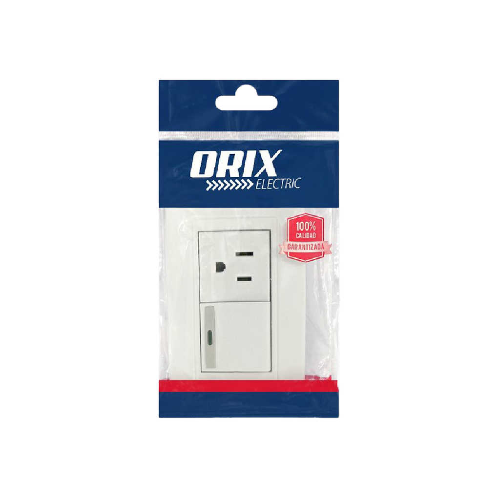 INTERRUPTOR SENCILLO CON TOMA CORRIENTE C/T BLANCO UNID ORIX ELECTRIC